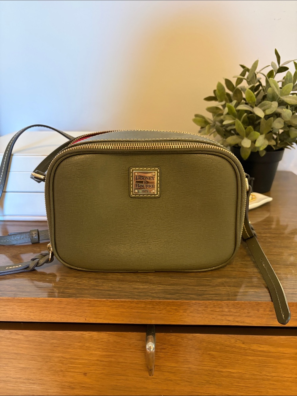 Dooney & Bourke Olive Green Crossbody Camera Bag with Gold Logo